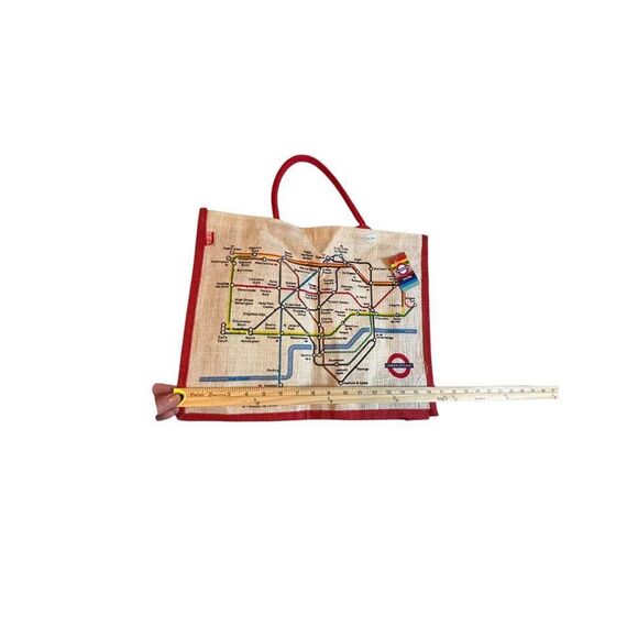 London Underground Jute Bag With Red Handles - Picture 7 of 7
